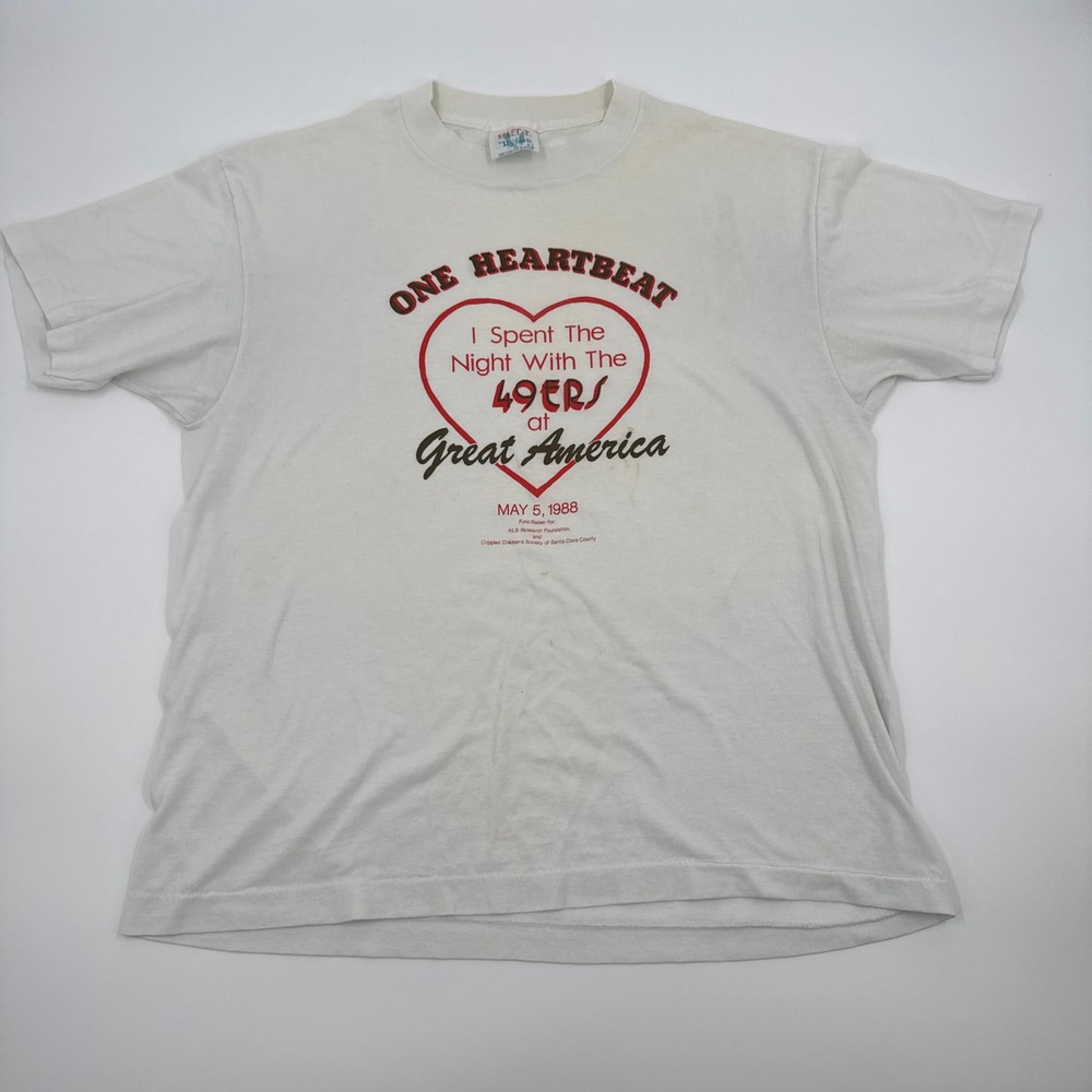 Vintage 1988 San Francisco 49ers Great America One Heartbeat T-Shirt XL White